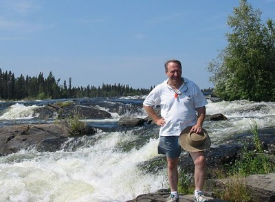 Tom Rogers at Robertson Falls on Otter Lake, Churchill River